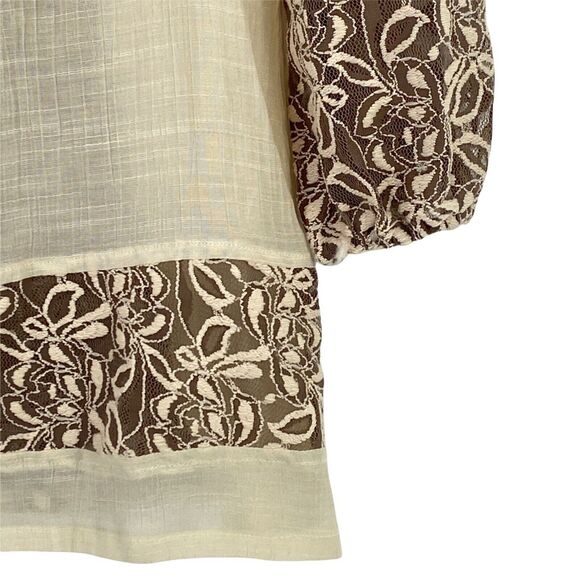 A'Reve Anthropologie Gauze Lace Peasant Shirt Womens Size Small - Picture 3 of 9